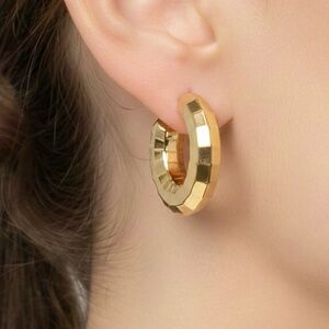 14K Gold Plated Faceted Disco Hoop Earrings - Lightweight & Waterproof